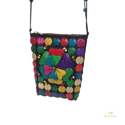 Small Women Tote Bag, Zipper and beads Strap-Flower