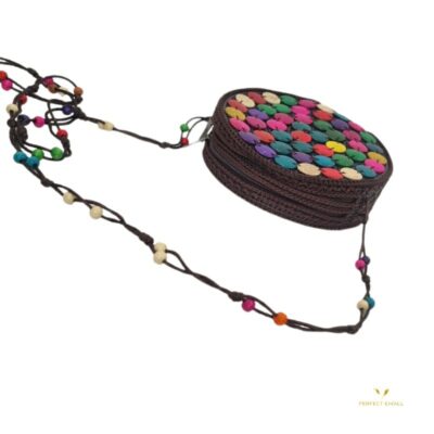Small Circle Women Tote Bag-Zipper and beads Strap