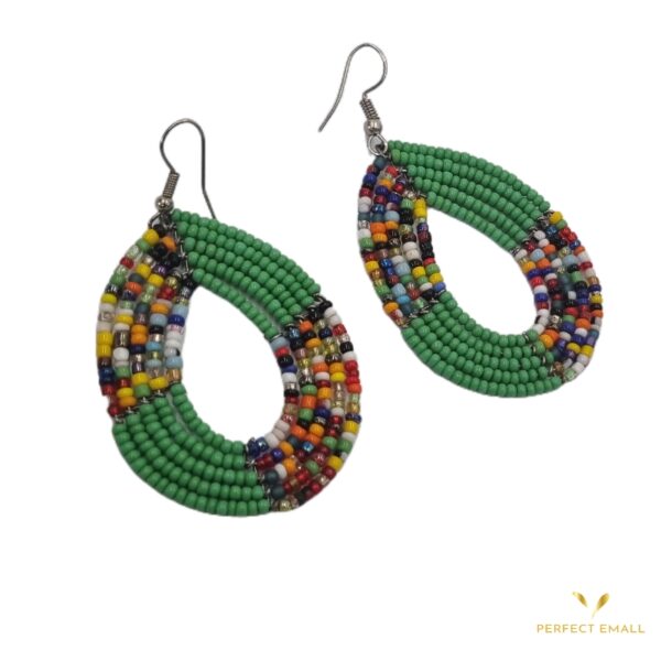 Green Beads Earrings -oval