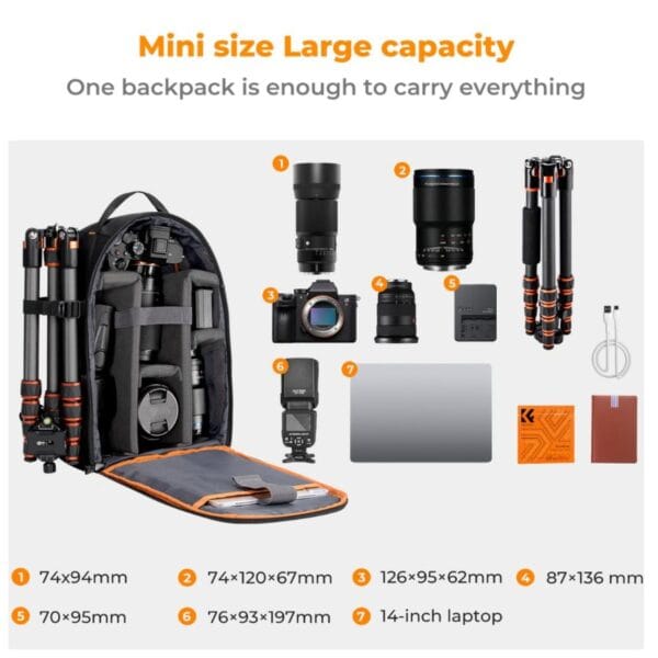 K&F Concept KF13.165 Camera Bag | Waterproof DSLR & Mirrorless Backpack | Professional Photography Gear Bag